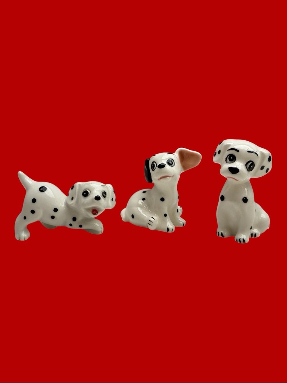 Vintage Disney 101 Dalmatians Puppies Porcelain Figurines Glossy Ceramic Japan